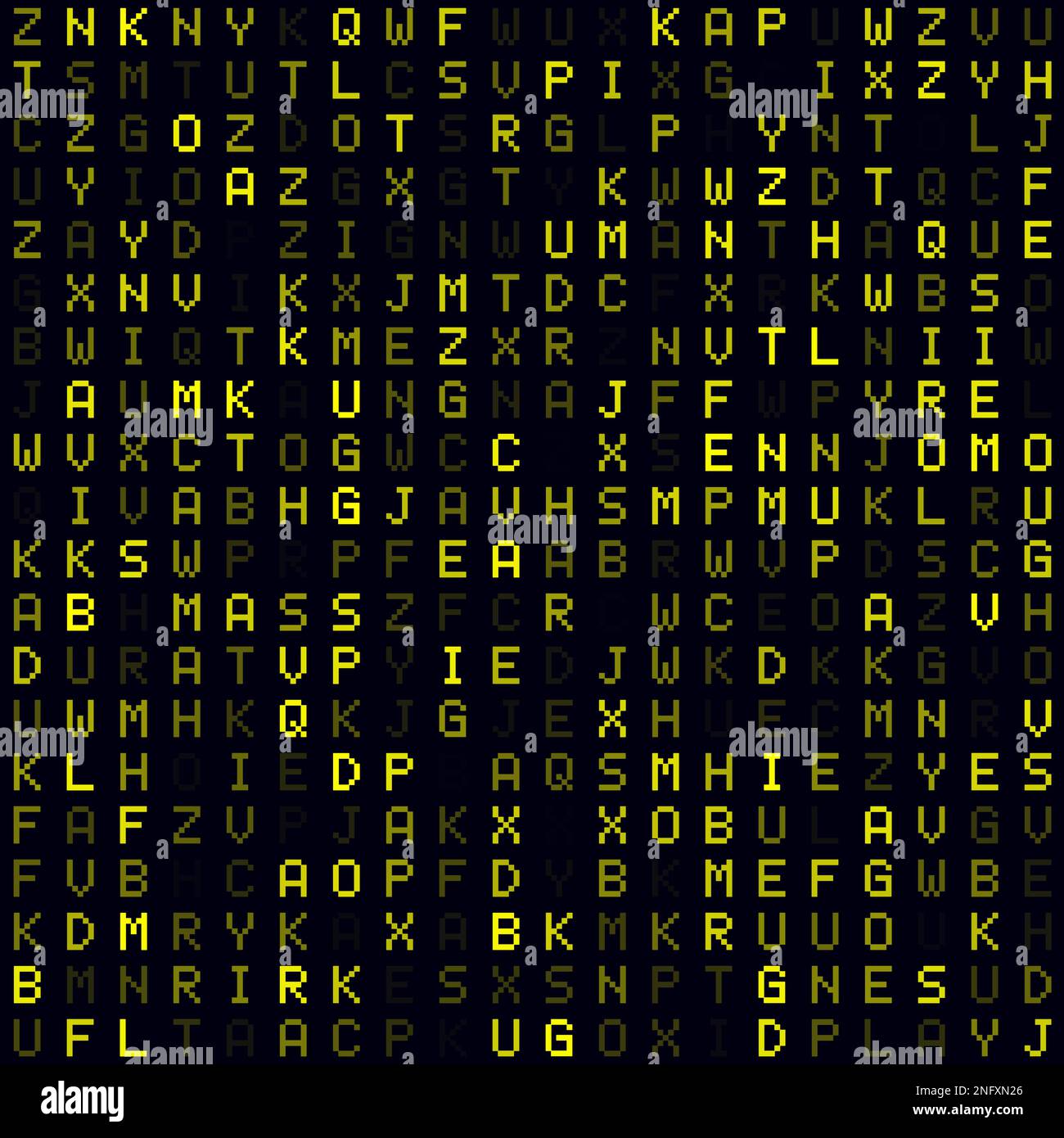 Hintergrund der abstrakten Matrix. Hintergrund für gelbe gefüllte Buchstaben. Kleines nahtloses Muster. Ansprechende Vektordarstellung. Stock Vektor