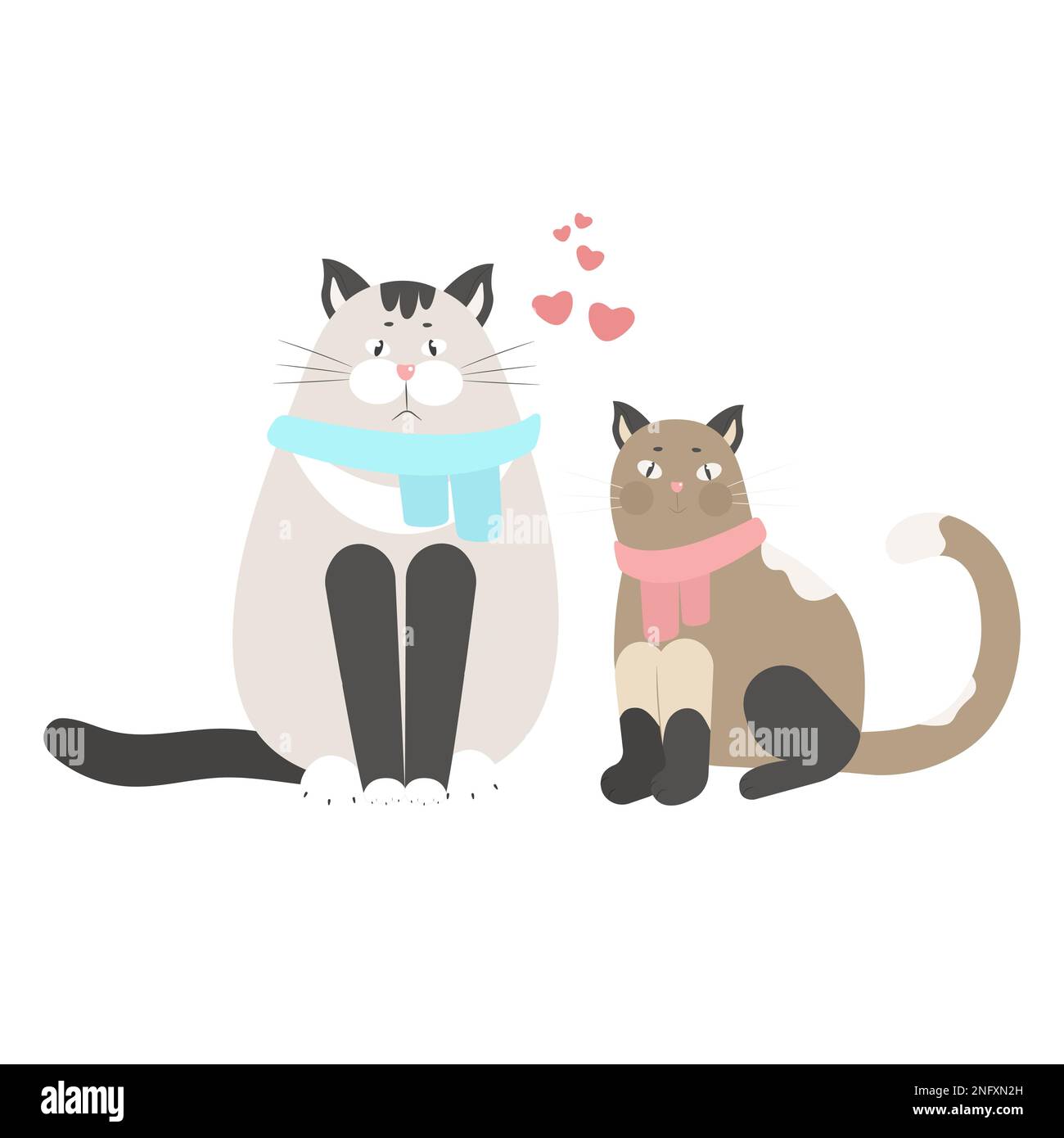 Ein paar verliebte lustige Katzen, Haustiere Vektordarstellung isoliert. Siamesische Katzen. Stock Vektor