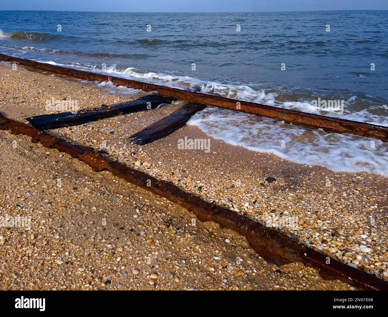 Ausgewaschene Bahngleise (Geistergleise) Higbee Beach Cape May NJ Stockfoto