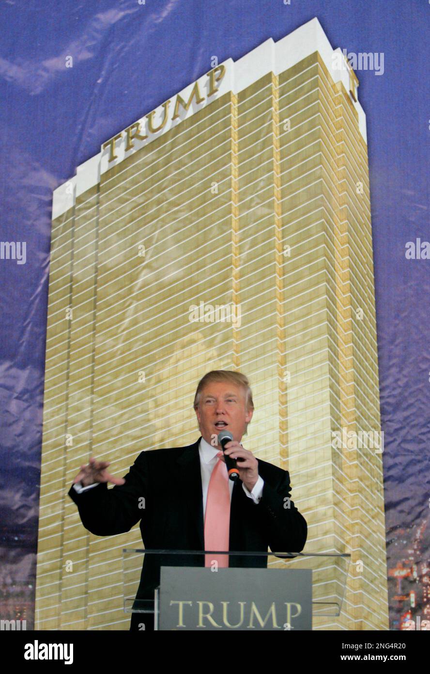 Real estate developer Donald Trump delivers remarks as he celebrates
