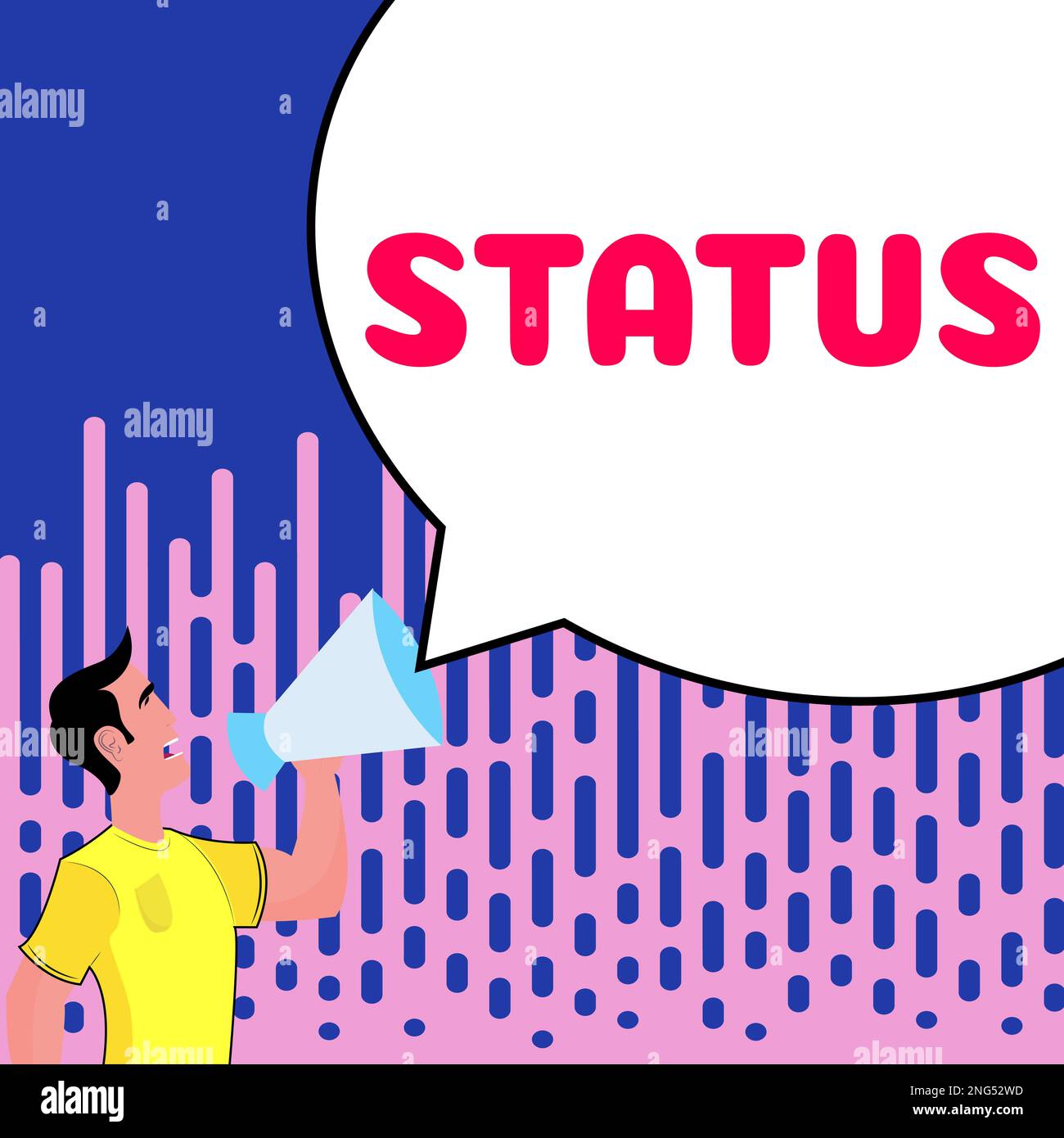 Textzeichen mit Status. Geschäftsüberblick zu einem bestimmten Zeitpunkt während einer Position als Process Professional Stockfoto