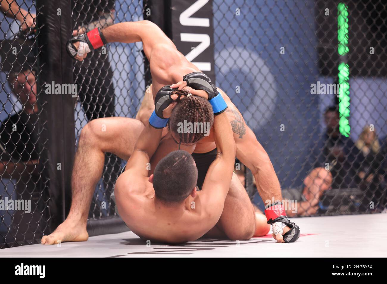 Orlando, Florida, USA. 17. Februar 2023. ORLANDO, Florida - Februar 17 Charlie Decca landet in Woche 4 der PFL Challenger Series am 17. Februar 2023 in den Universal Studios in Orlando, Florida, auf Jose Aguayo. (Kreditbild: © Aaron Litz/PX Imagens via ZUMA Press Wire) NUR REDAKTIONELLE VERWENDUNG! Nicht für den kommerziellen GEBRAUCH! Kredit: ZUMA Press, Inc./Alamy Live News Stockfoto