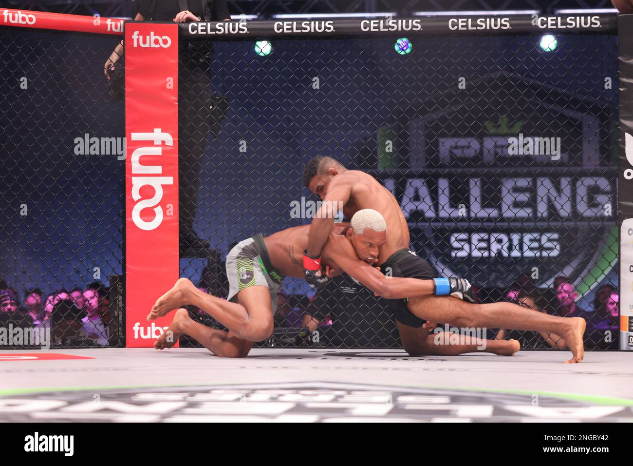 Orlando, Florida, USA. 17. Februar 2023. ORLANDO, FL - Februar 17 Manoel Sousa und Paulo Laia Greifer in Woche 4 der PFL Challenger Serie am 17. Februar 2023 in den Universal Studios in Orlando, Florida. (Kreditbild: © Aaron Litz/PX Imagens via ZUMA Press Wire) NUR REDAKTIONELLE VERWENDUNG! Nicht für den kommerziellen GEBRAUCH! Kredit: ZUMA Press, Inc./Alamy Live News Stockfoto