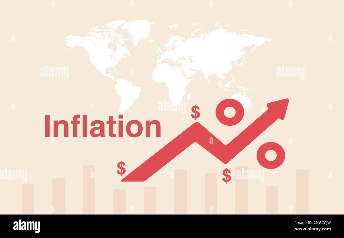 Reifensymbol mit Pfeil nach oben. US-Dollar-Zeichen mit Weltkarte-Vektordarstellung. Symbole für die finanzielle Situation mit Prozentzeichen. Wirtschaft Stock Vektor