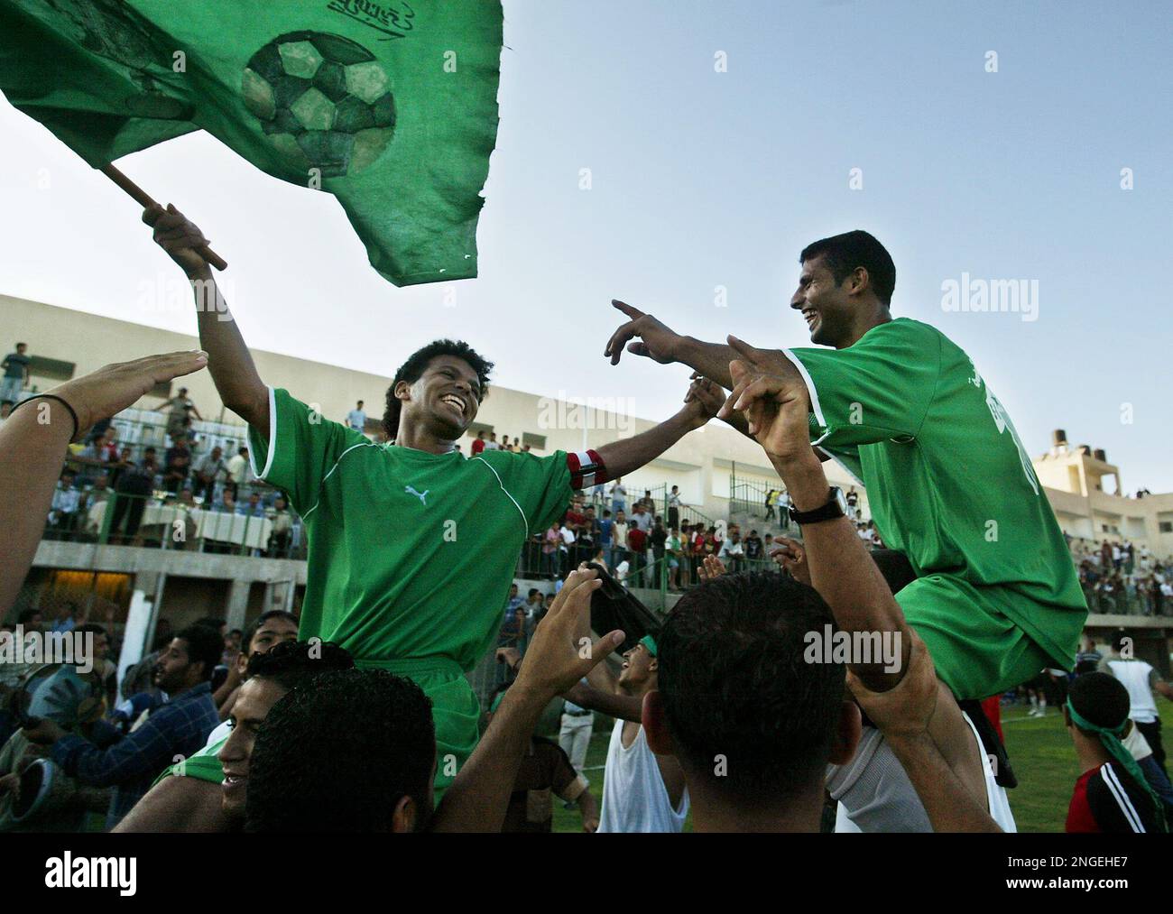 Palestinian soccer players from Shajiah in the northern Gaza Strip