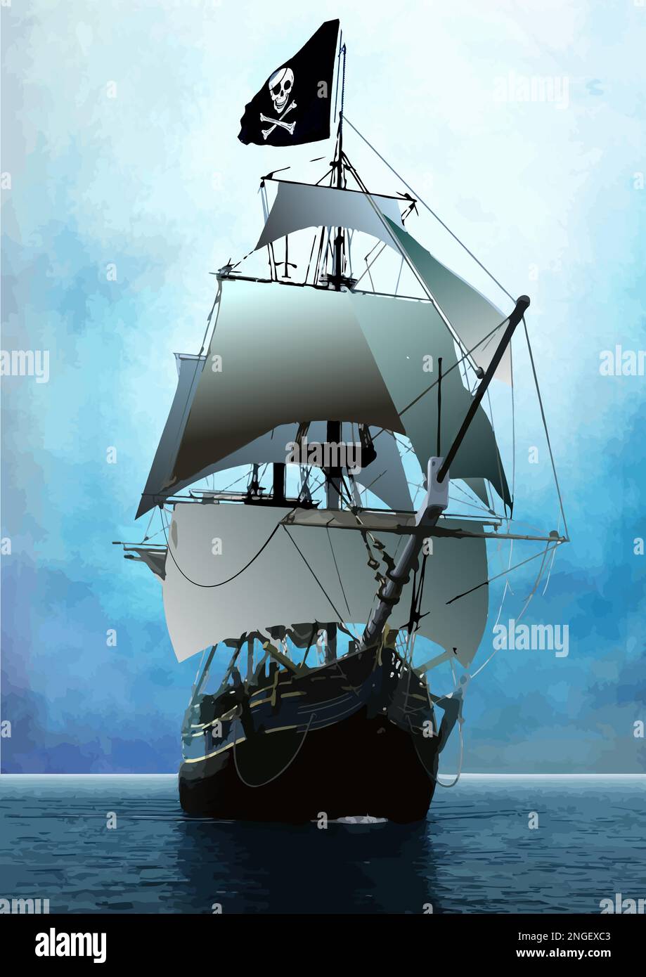 Altes Piratenschiff. 3D-Farbvektordarstellung Stock Vektor