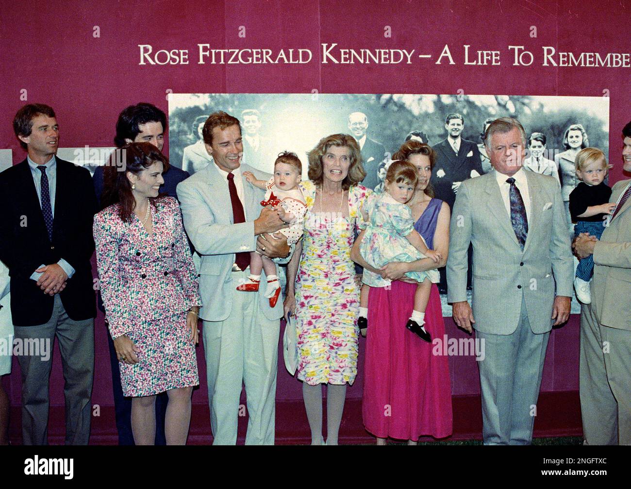Hollywood action star Arnold Schwarzenegger, fourth from left, is