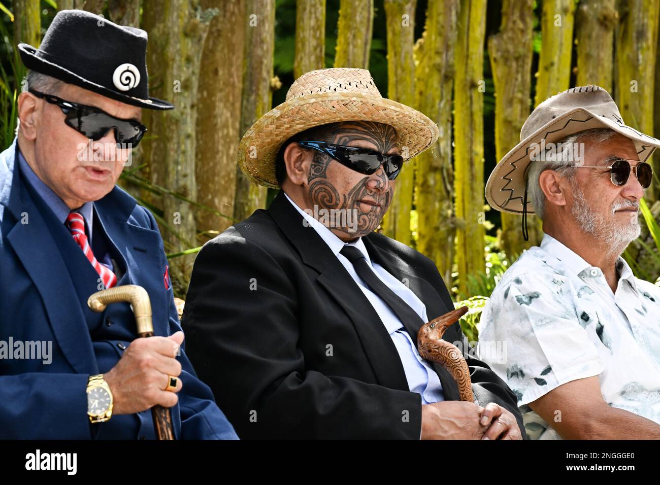 Hamilton, Neuseeland. 17. Februar 2023. HAMILTON 20230218 Kronprinzessin Victoria und Prinz Daniel besuchten Hamiltons Gärten unter der Leitung der Bürgermeisterin Paula Southgate, die den Maori-Abschnitt des Gartens führte. Foto: Jonas Ekströmer / TT / Code 10030 Kredit: TT News Agency/Alamy Live News Stockfoto