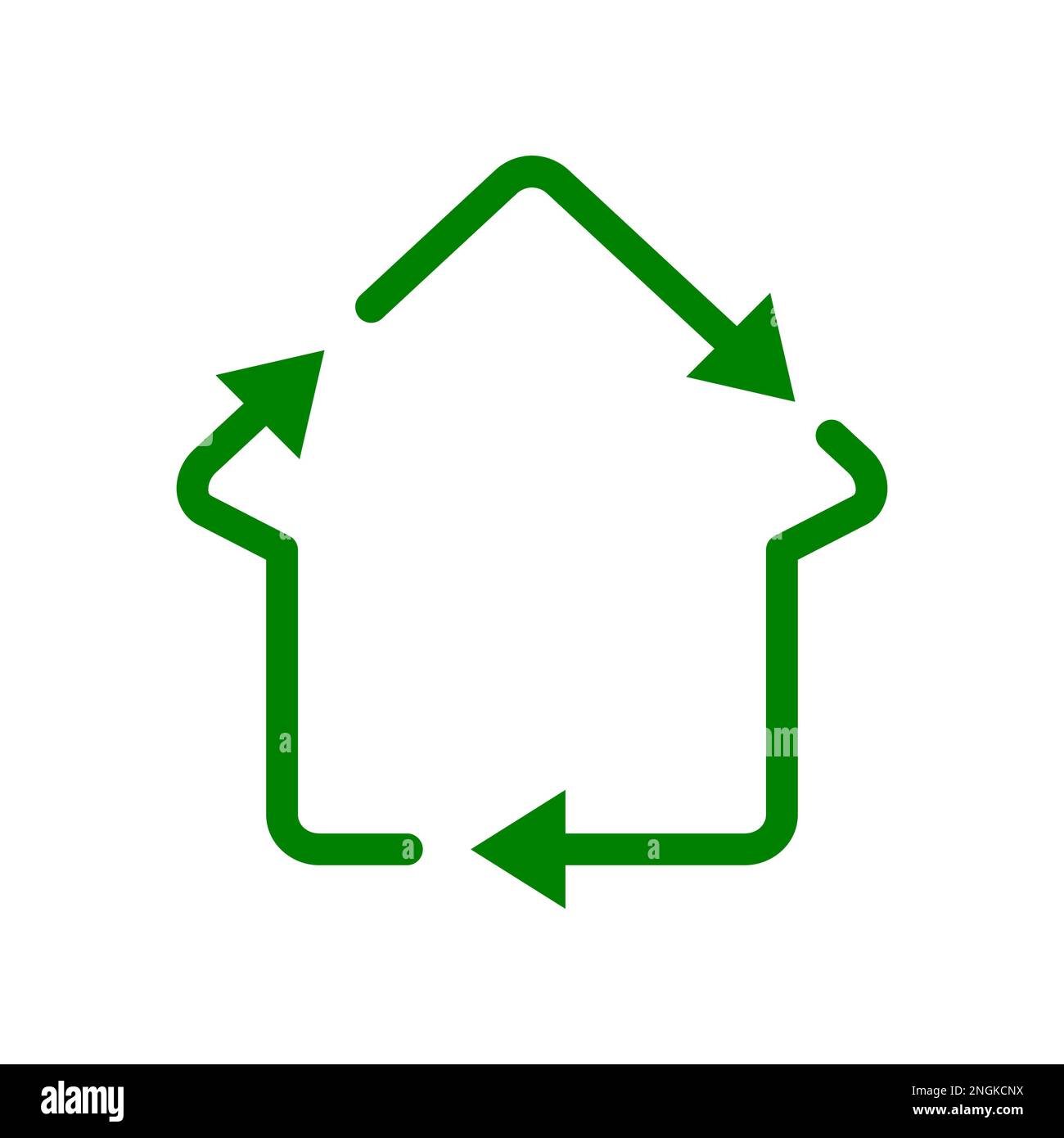 Recycling-Haus-Idee. Upcycling-Konzept. Grünes Umrissliniensymbol. Keine Verschwendung. Erneuerbare, wiederverwendbare Materialien. Nachhaltige Ressourcen. Ökologischer Vektor Stock Vektor