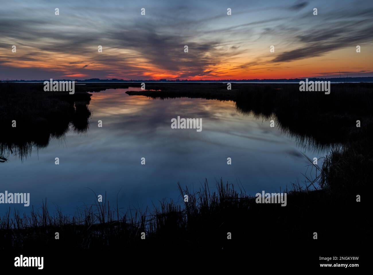 Sonnenuntergang an einem Teich in Assateague Island National Seashore, Maryland Stockfoto