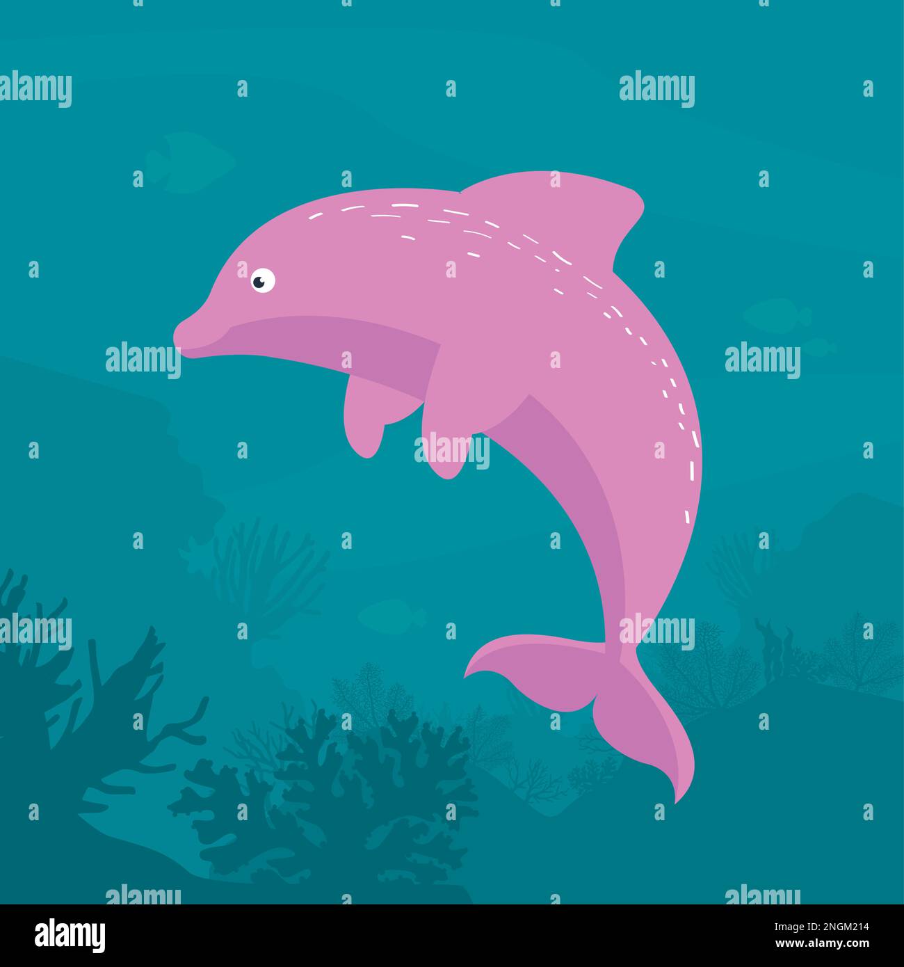 Schwimmen mit rosa Delfinen Stock Vektor