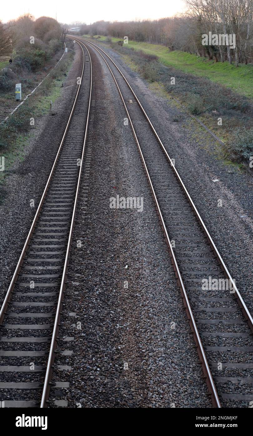 Eisenbahn-Linie, Great Western Main Line, nähert sich Taunton am River Tone, Bathpool Bridge, Bathpool, Taunton, Somerset, Engländer Stockfoto