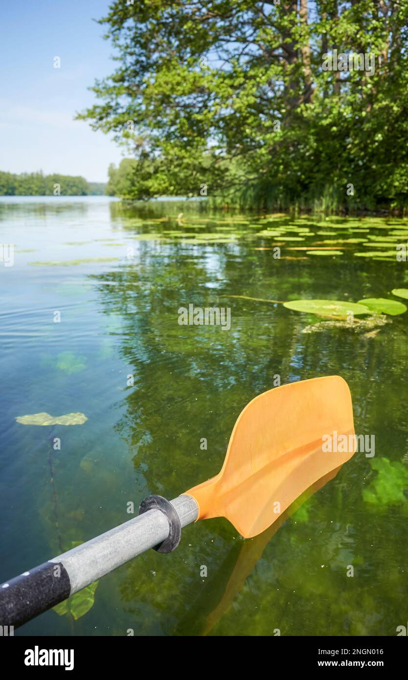 Kajak paddeln im Wasser, selektiver Fokus. Stockfoto