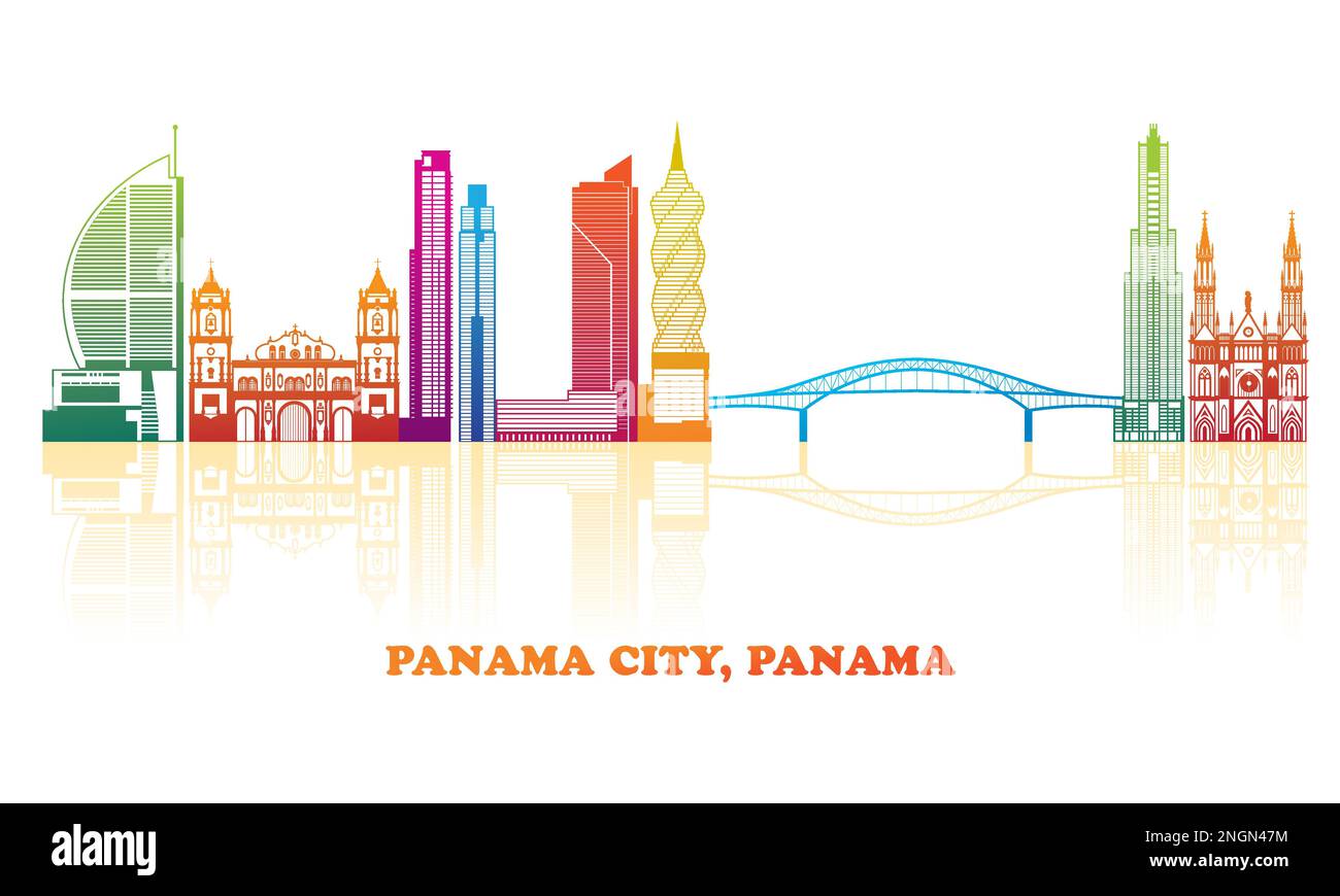 Farbenfrohes Panorama der Skyline von Panama-Stadt, Panama - Vektordarstellung Stock Vektor