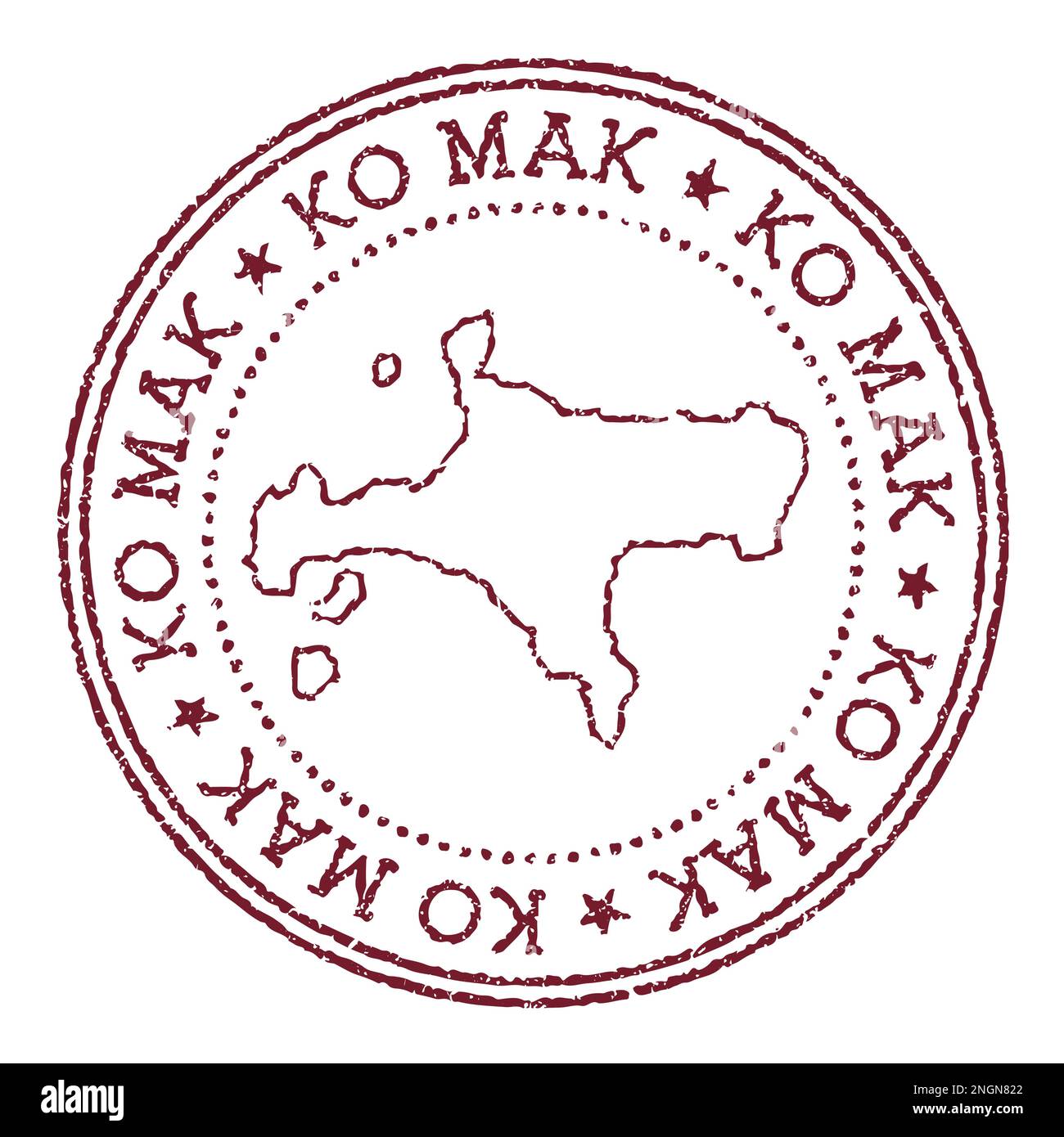 Ko Mak Rundstempel mit Inselkarte. Vintage-roter Passstempel mit kreisförmigem Text und Sternen, Vektorgrafik. Stock Vektor