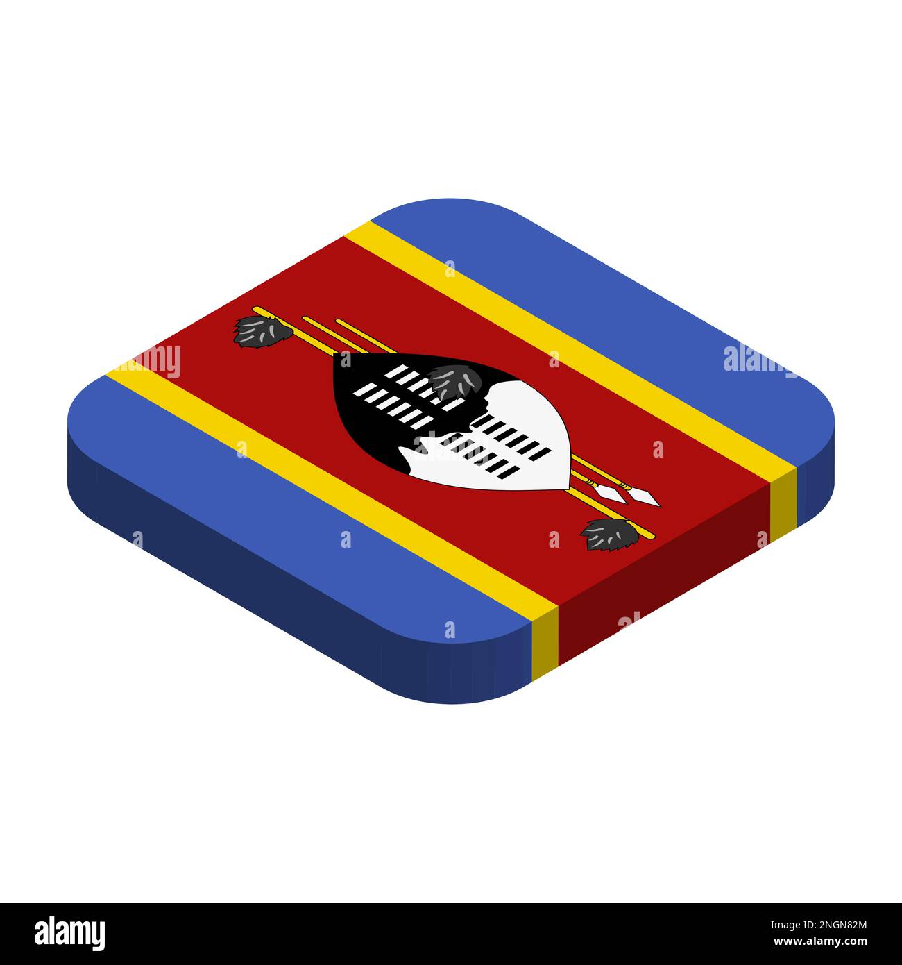 Eswatini-Fahne - 3D isometrische quadratische Fahne mit abgerundeten Ecken. Stock Vektor