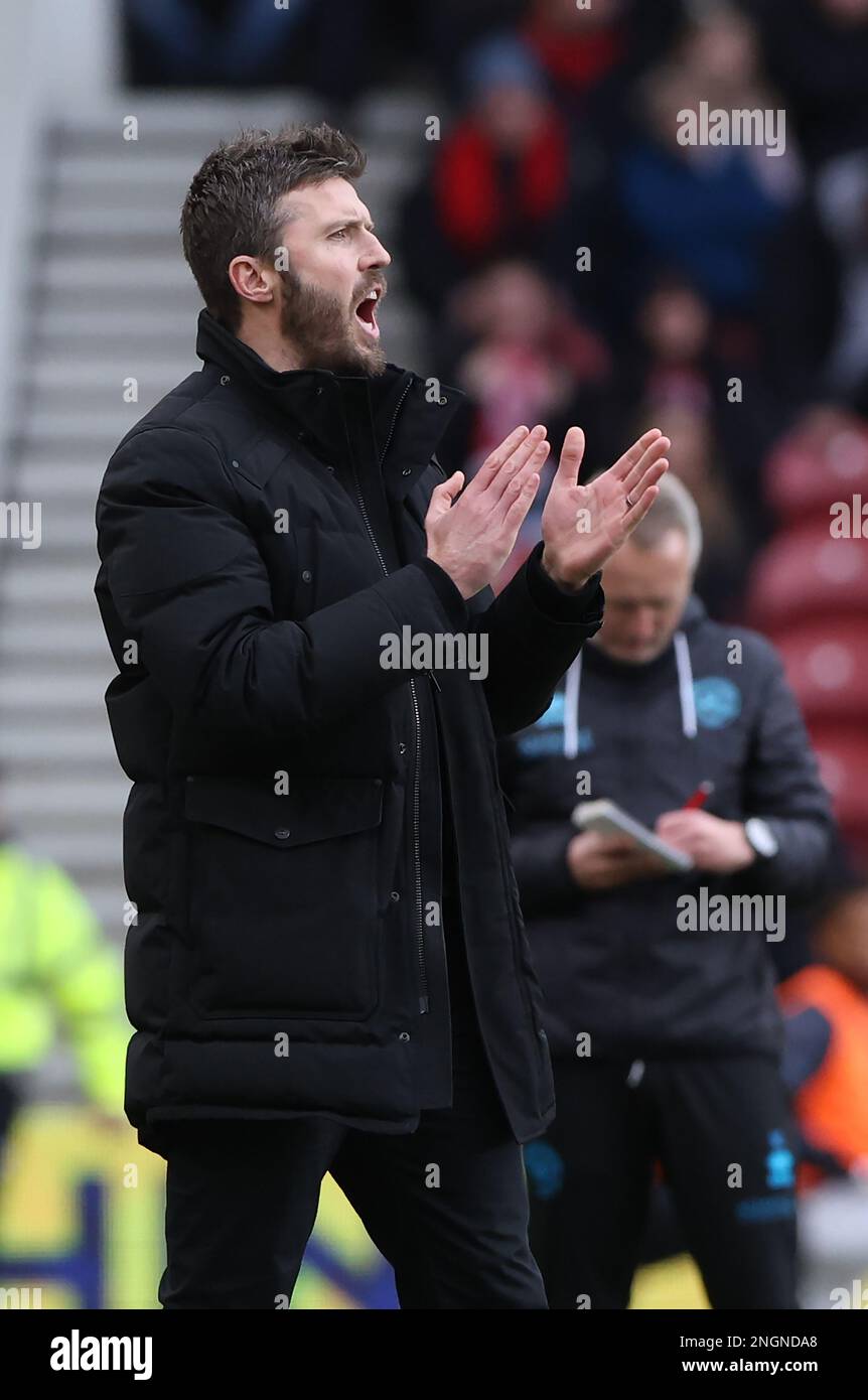 Middlesbrough, Großbritannien. 18. Februar 2023. Middlesbrough Manager Michael Carrick beim Sky Bet Championship Match Middlesbrough vs Queens Park Rangers im Riverside Stadium, Middlesbrough, Großbritannien, 18. Februar 2023 (Foto von Nigel Roddis/News Images) in Middlesbrough, Großbritannien, am 2./18. Februar 2023. (Foto: Nigel Roddis/News Images/Sipa USA) Guthaben: SIPA USA/Alamy Live News Stockfoto