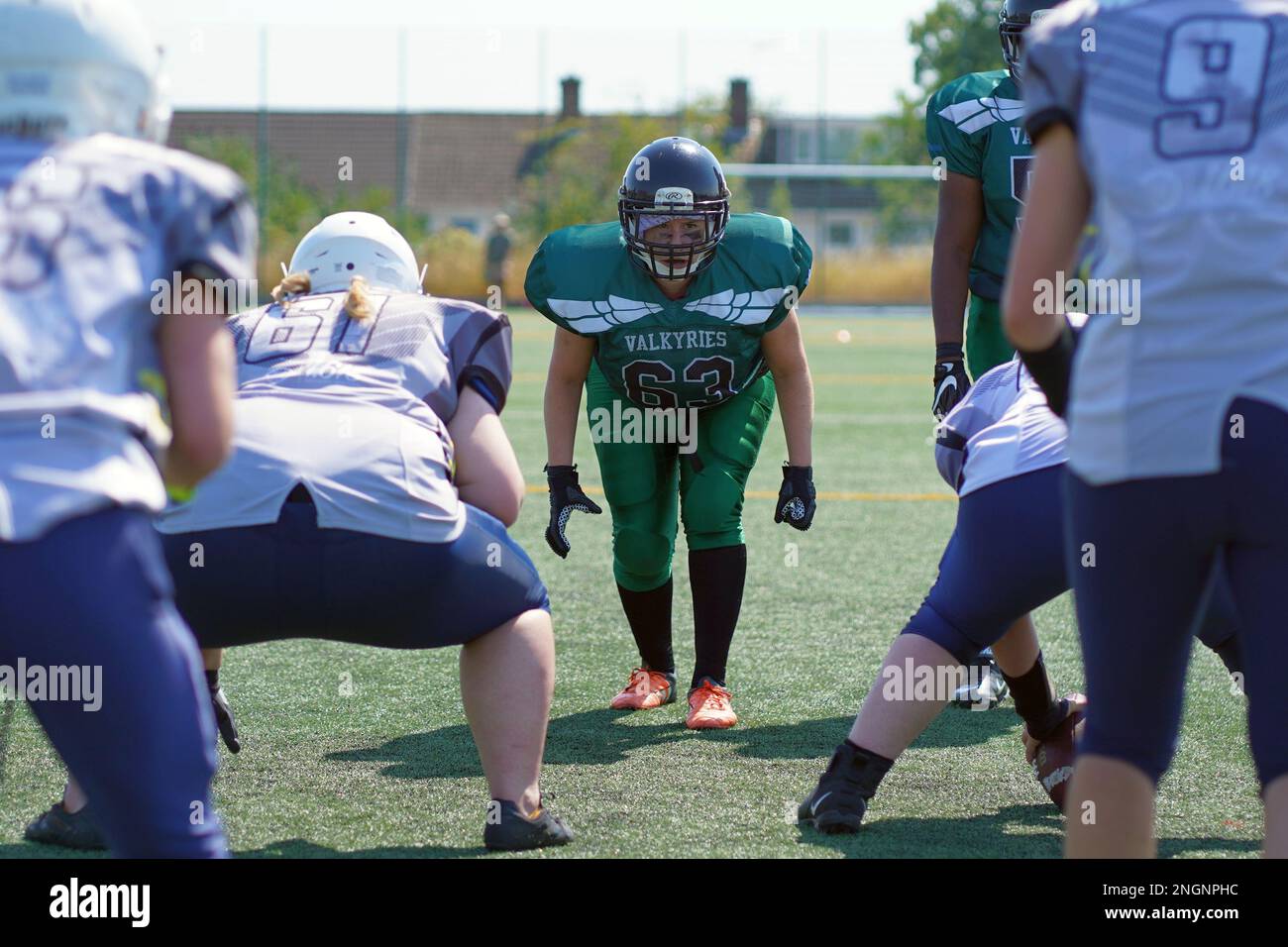 Die Cardiff Valkyries, ein amerikanisches Frauenfußballteam, spielte 2022 in der British American Football Association Southern League Stockfoto