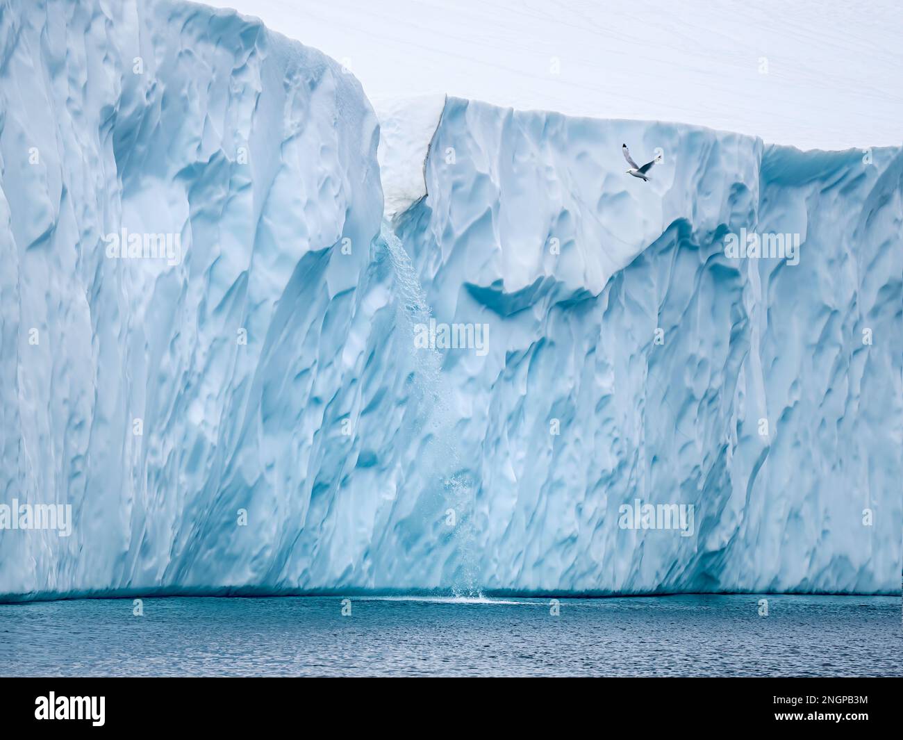 Ein Wasserfall aus schmelzenden Eisbergen vom Ilulissat Icefjord außerhalb der Stadt Ilulissat, Grönland. Stockfoto