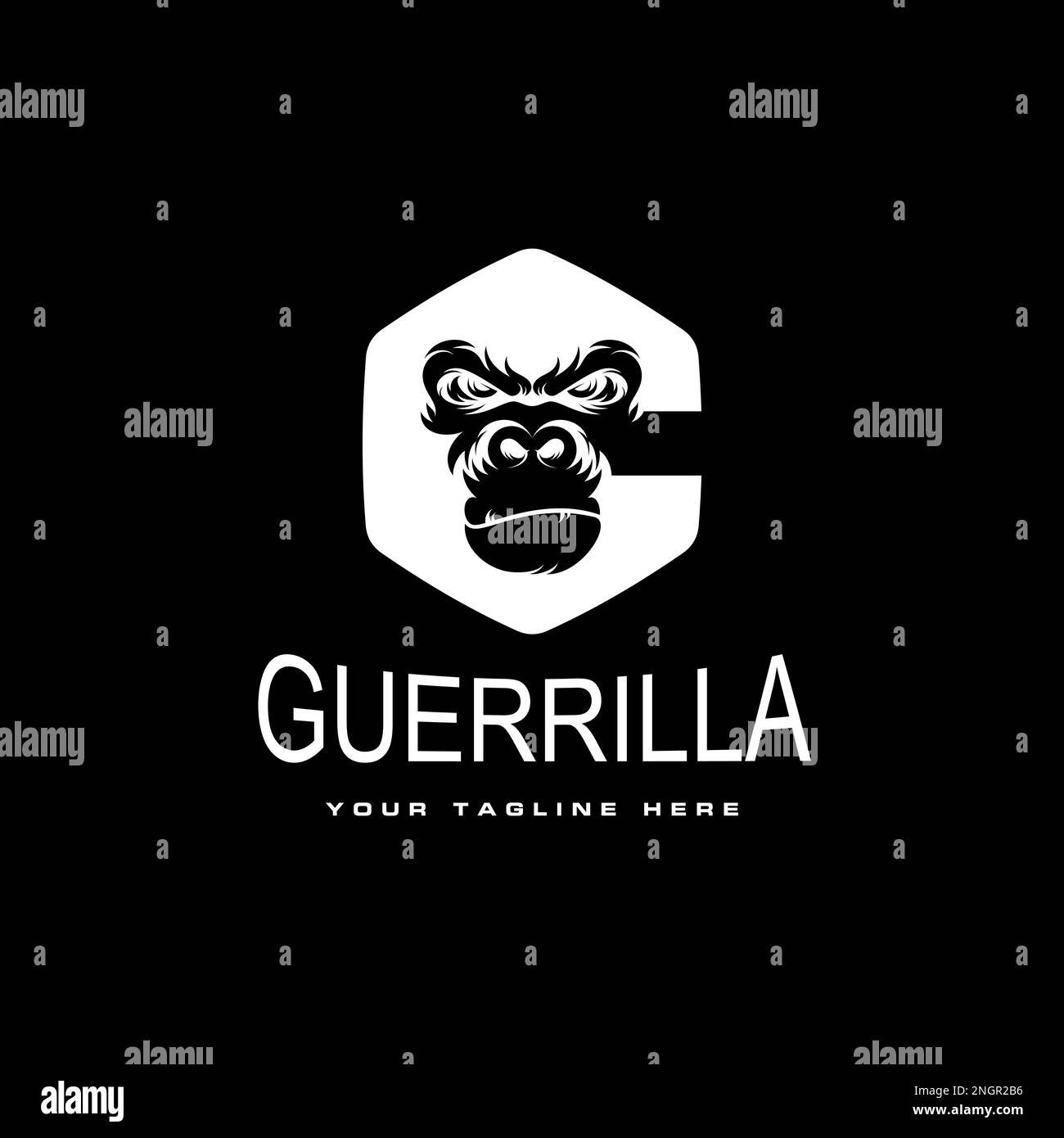 gorillakopf in wütendem Ausdruck mit Sechseck oder Ellipse wie Buchstabe G oder C Grafiksymbol abstraktes Logo Konzept Vektor-Stock nimal oder Initial Stock Vektor