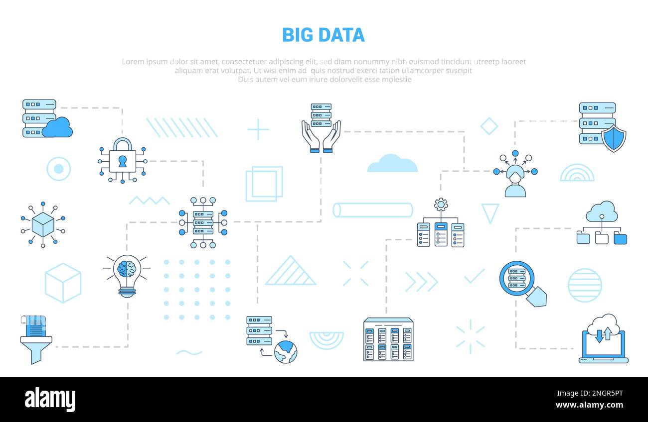 Big-Data-Konzept mit Symbolset-Vorlagenbanner mit modernem blauem Vektor Stockfoto