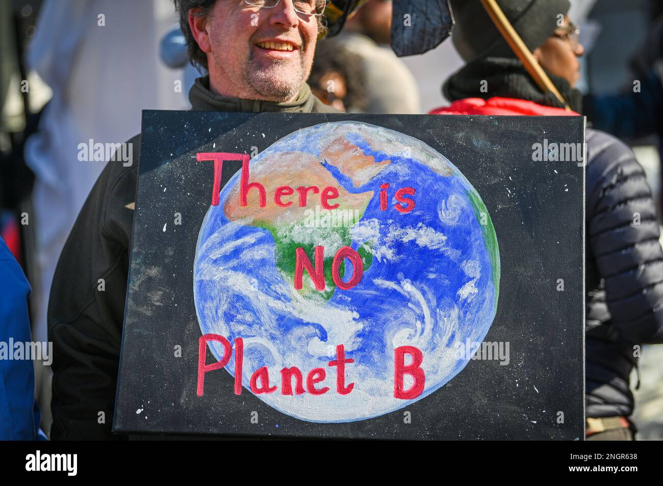 Es gibt keinen Planet B-Slogan: Demonstranten auf einem märz, die Maßnahmen zur Bekämpfung des Klimawandels fordern, Montpelier, VT, USA. Stockfoto