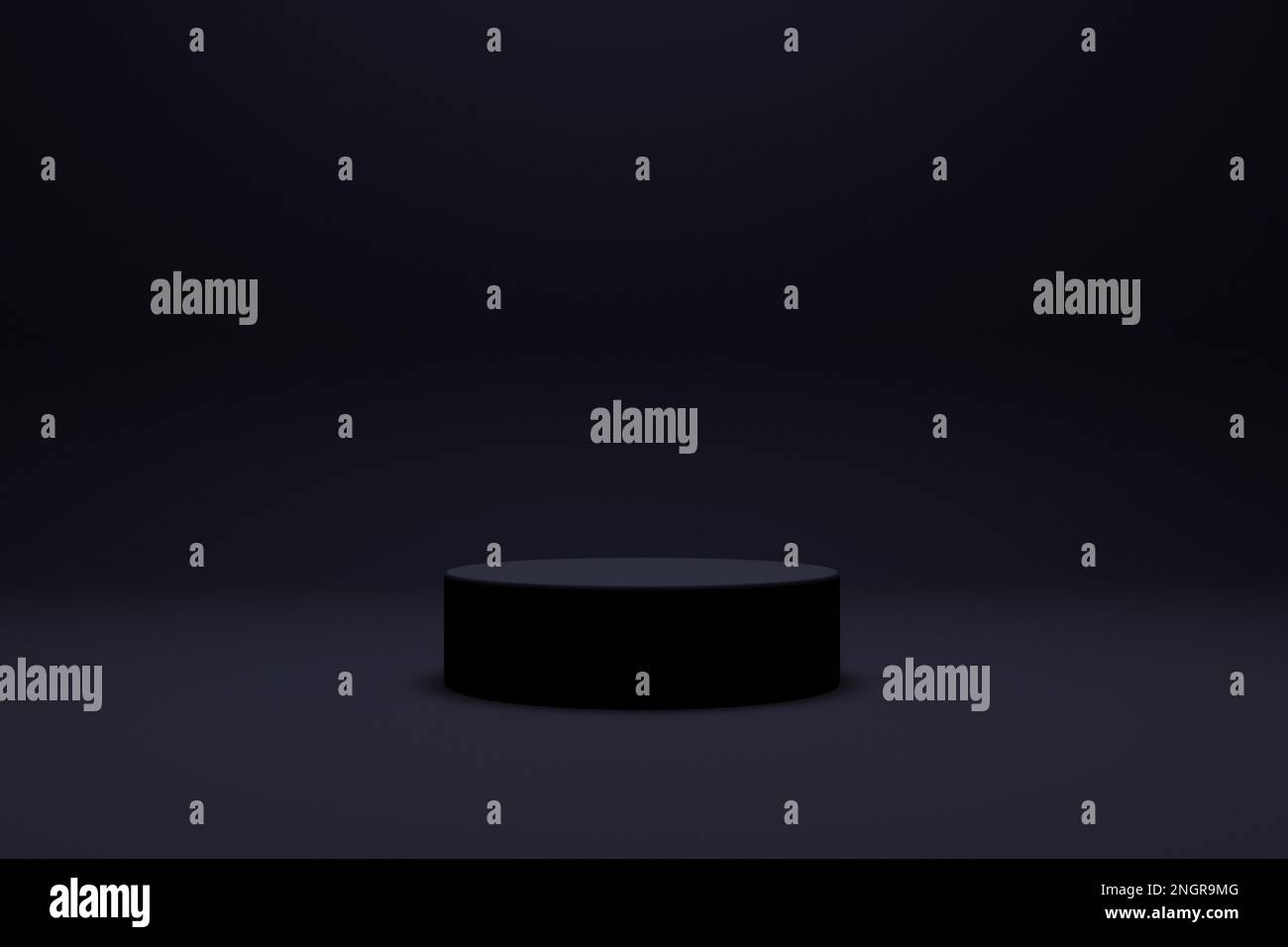 Schwarzer Produkthintergrund oder Podiumsockel auf Werbedisplays mit leerem Hintergrund. 3D-Rendering. Stockfoto