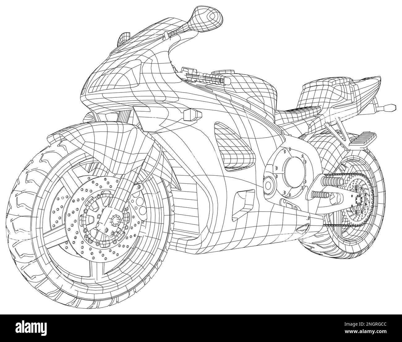 Erwachsenenmotorrad für Buch und Zeichnen. Im Café-Stil. Rennen. Moto-Vektordarstellung. Fahrzeug mit hoher Geschwindigkeit. Grafikelement. Skizze mit schwarzer Kontur Stock Vektor