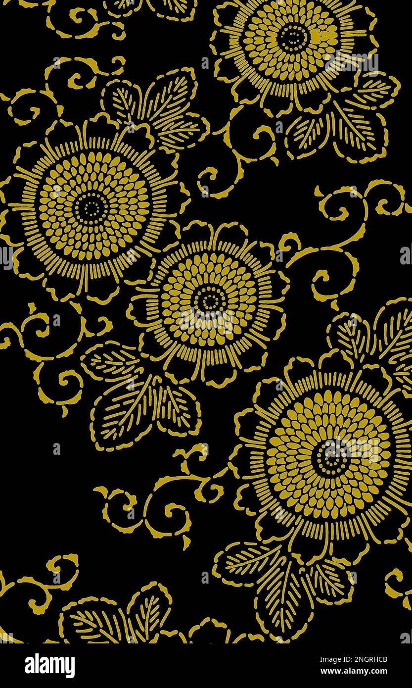 Digitales Textildesign aus Damastpaisley abstraktes klassisches türkisch-indisches Retro-Design Blumendetails Motive am Rand Stockfoto