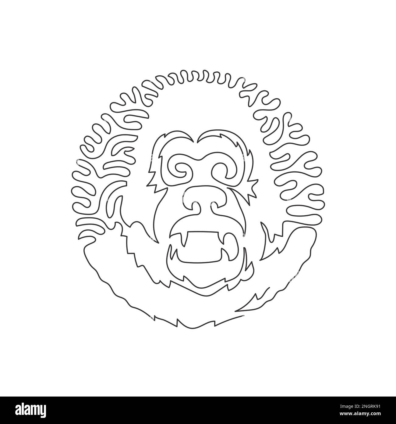 Grafik mit durchgehender Kurve und einer Linie. Gorillas sind stockige Tiere. Eine durchgehende Linie, die einen grafischen Vektor zeichnet, der den größten Teil des Affen darstellt Stock Vektor
