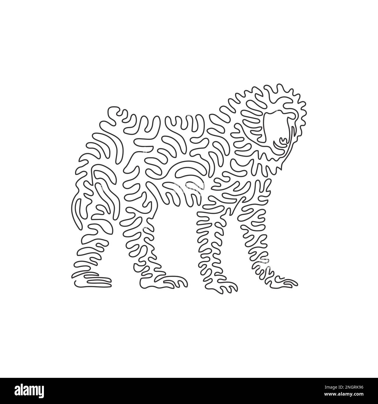 Durchgehende Kurve eine Linie zeichnet abstrakte Kunst. Paviane sind die größten Affen. Einzeilige editierbare Strichvektordarstellung eines Pavianen Wildtieres Stock Vektor