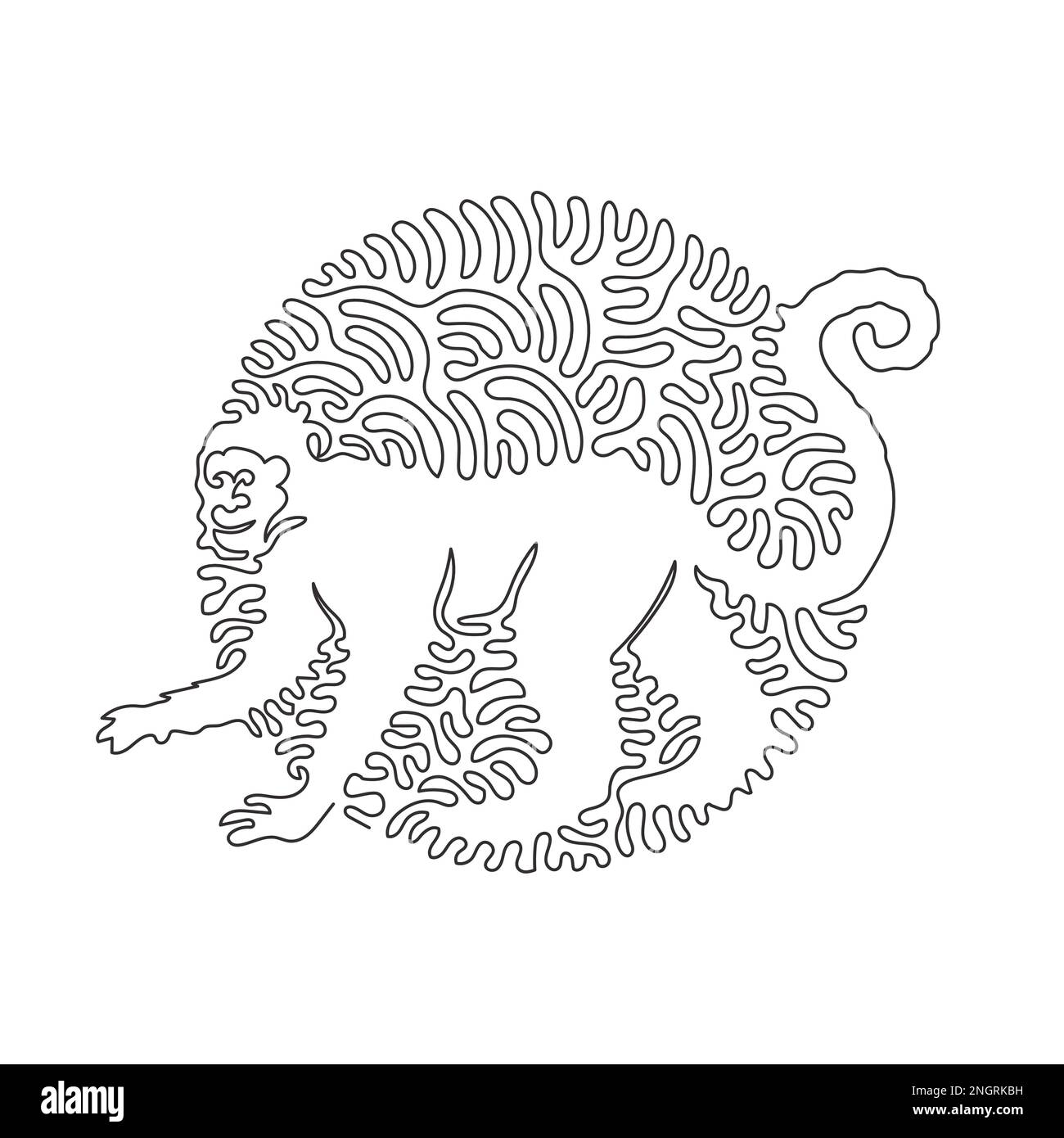 Eine einzelne geschwungene Zeichnung mit einer Linie süßer abstrakter Affen-Kunst. Grafische Vektordarstellungen von Affen mit durchgehenden Linien sind äußerst intelligent Stock Vektor