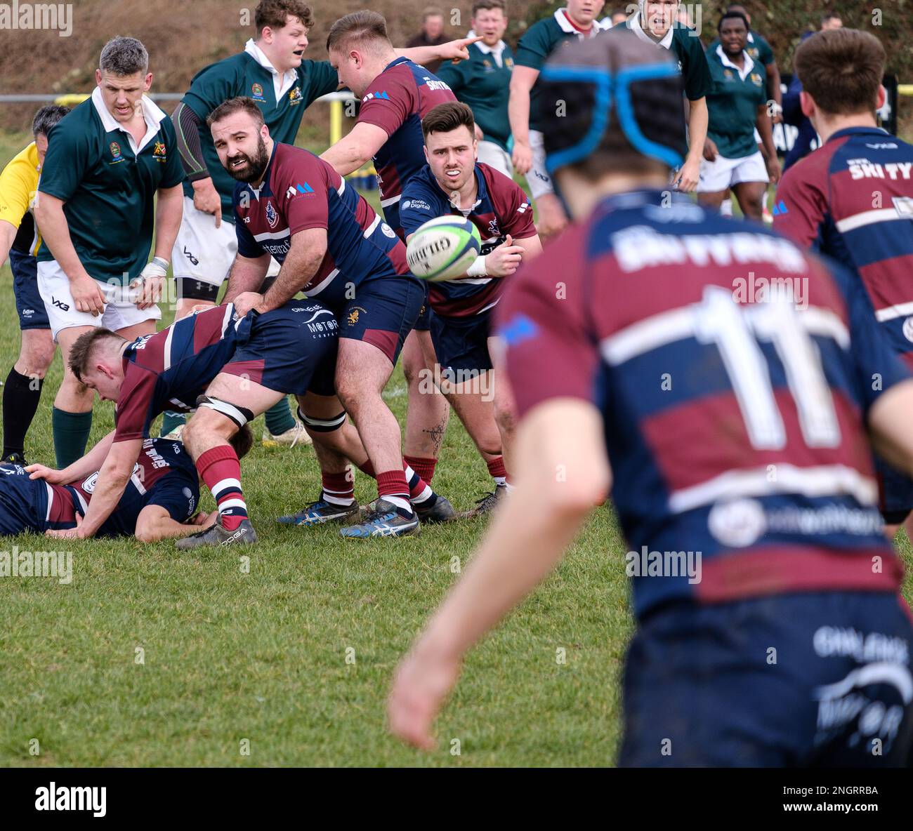 Old Patesians RFC gegen Widden Old Boys RFC Rugby Union Stockfoto