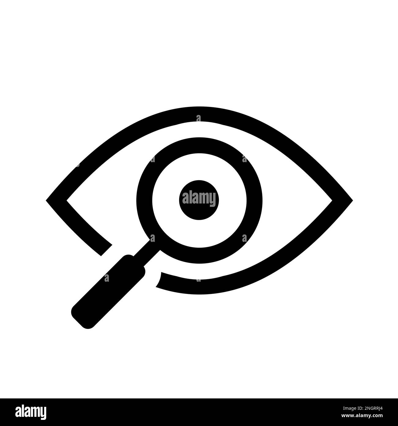 Lupensymbol mit Augenkontur. Symbol suchen, Zusatzsymbol untersuchen. Auge mit Lupe. Erscheinungsbild, Aspekt, Aussehen, Ansicht, kreative Vision Stock Vektor
