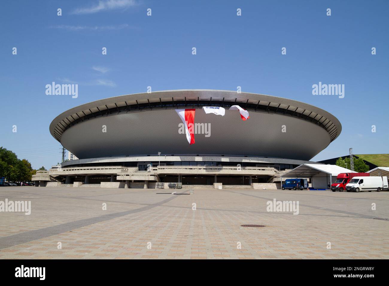 Spodek-Halle, Mehrzweck-Arena-Komplex. Moderne Sport- und Unterhaltungshalle in Katowice, Polen. Stockfoto