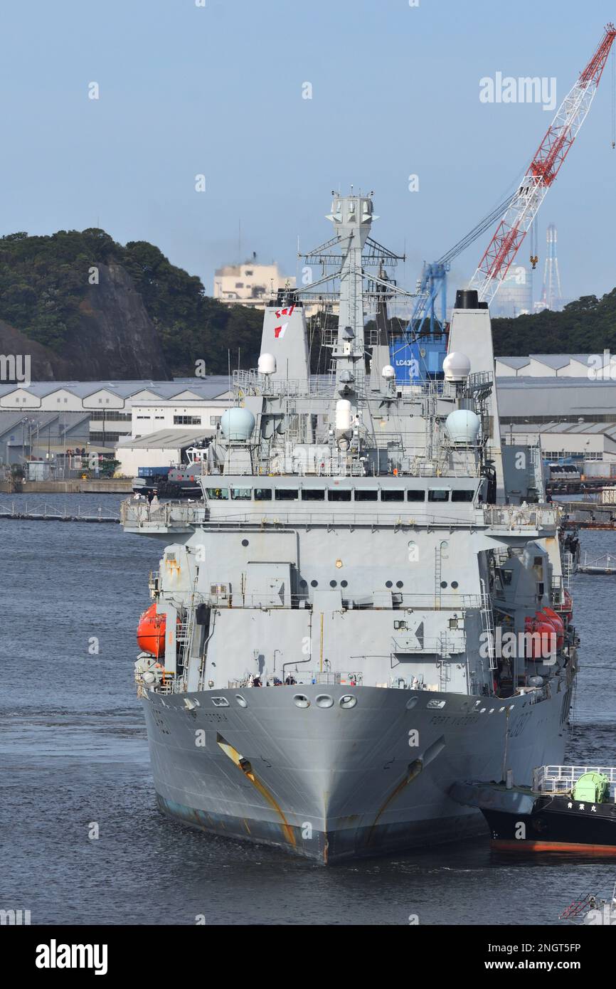 Präfektur Kanagawa, Japan - 23. August 2021: Royal Navy RFA Fort Victoria (A387), Nachfüllöler der Klasse Fort Victoria. Stockfoto
