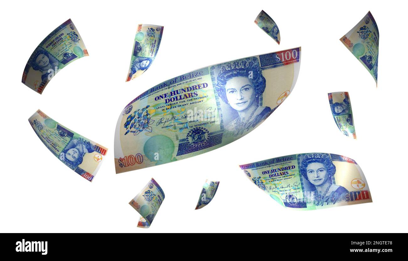 3D Illustration Belize 100 Dollar Fluggeldbanknote Stockfoto
