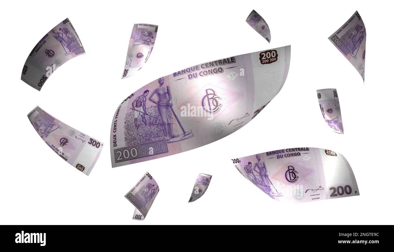 3D Abbildung Demokratische Republik Kongo 200 Francs Flying Money Banknote Stockfoto