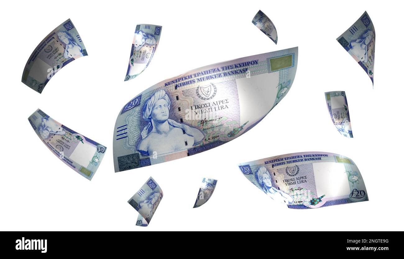 3D Abbildung Zypern 20 Pfund fliegende Geldbanknote Stockfoto