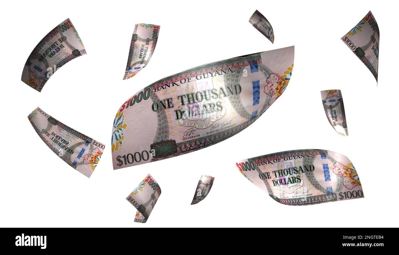 3D Abbildung Guyana 1000 Dollar Fluggeldbanknote Stockfoto