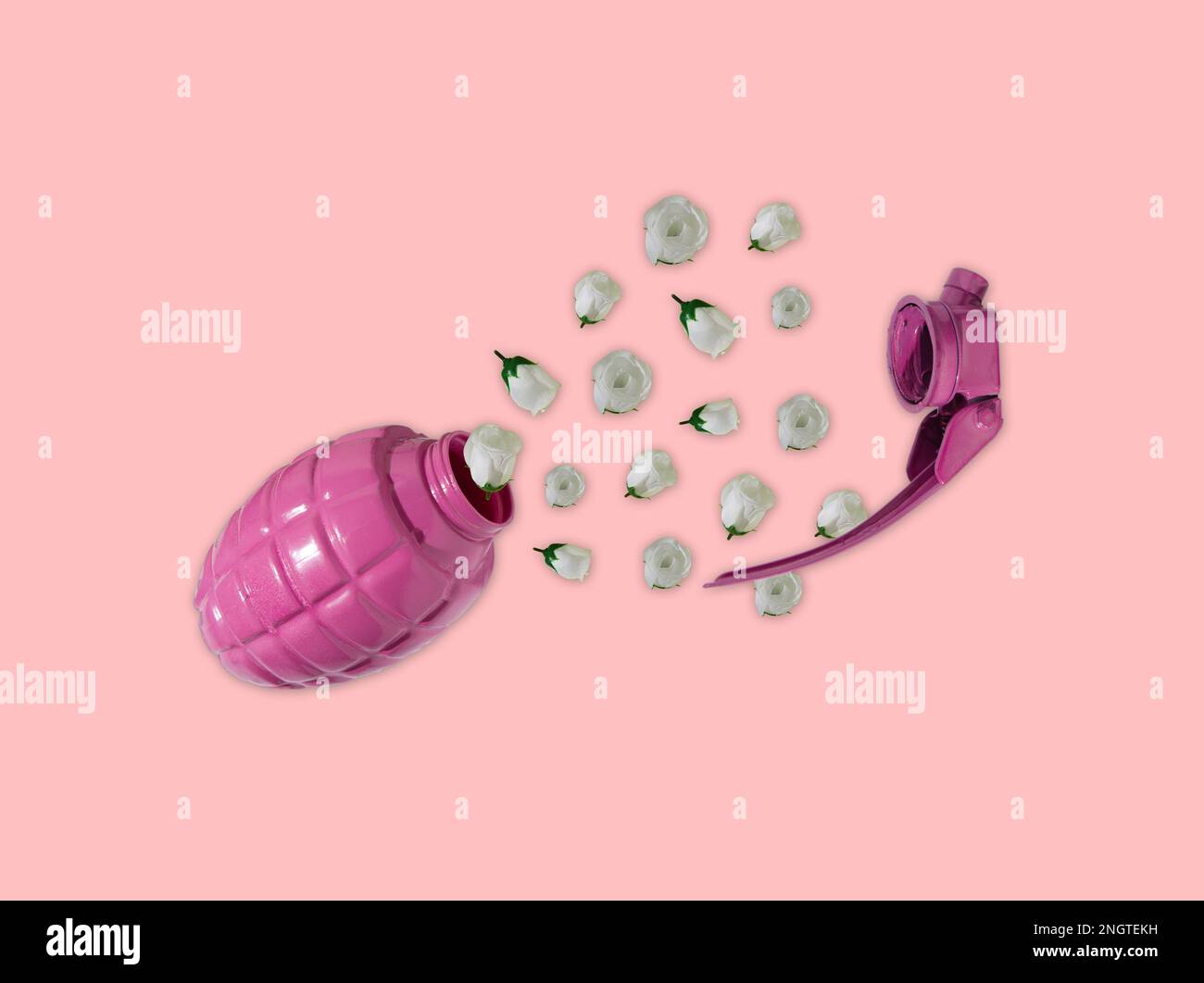 Pinke Bombe mit Blumenexplosion, Frühjahrsdesign Stockfoto