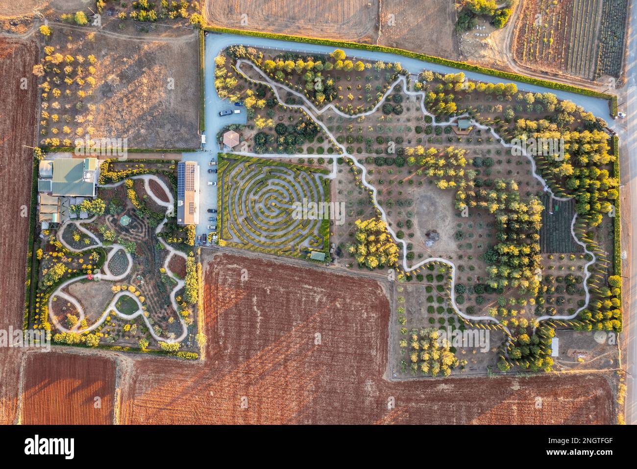 Aerea des CyHerbia Botanical Park und Labyrinth im Inselland Zypern Stockfoto