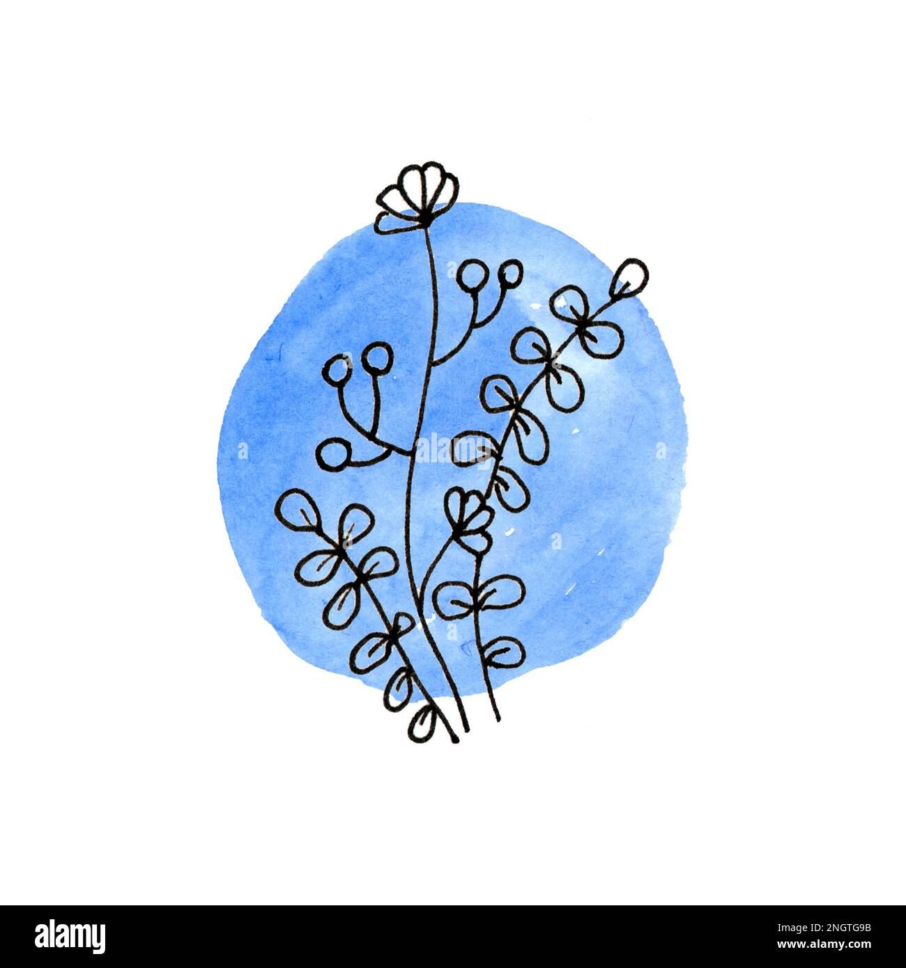 Handbemalte Aquarelle, zarte Blumen in Grafiken. Symbol für das Design sozialer Netzwerke Stockfoto