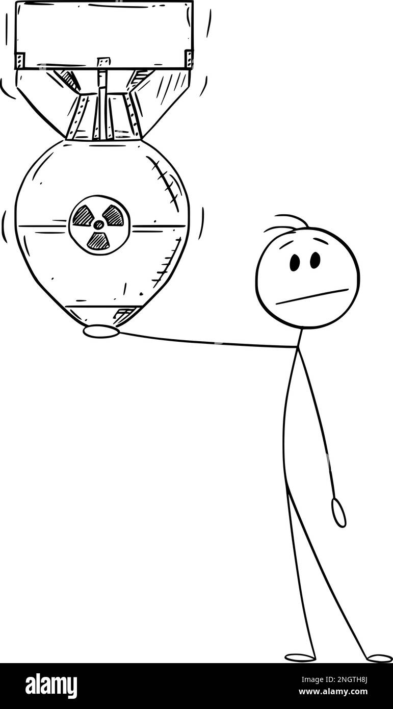 Person Mit Atombombe, Vektor-Cartoon-Stab-Abbildung Stock Vektor