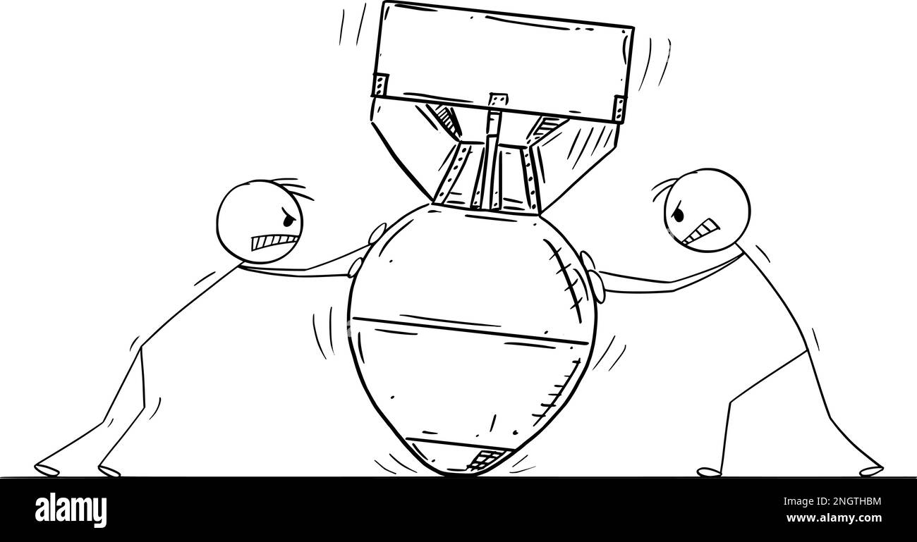 Zwei Personen, Die Für Die Große Bombe Argumentieren, Vector Cartoon Stick Figure Illustration Stock Vektor