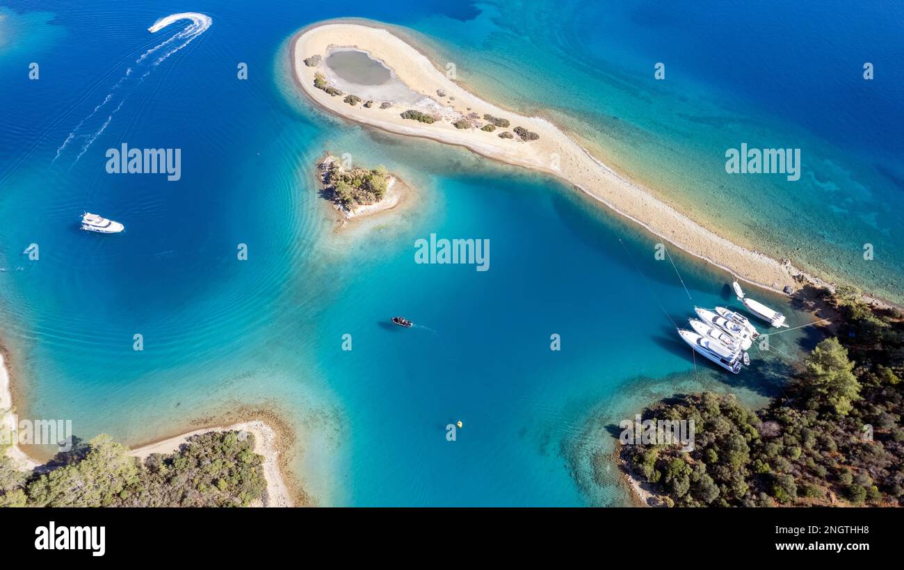 Blick auf Yassica Islands Gocek Türkei aus der Vogelperspektive Stockfoto