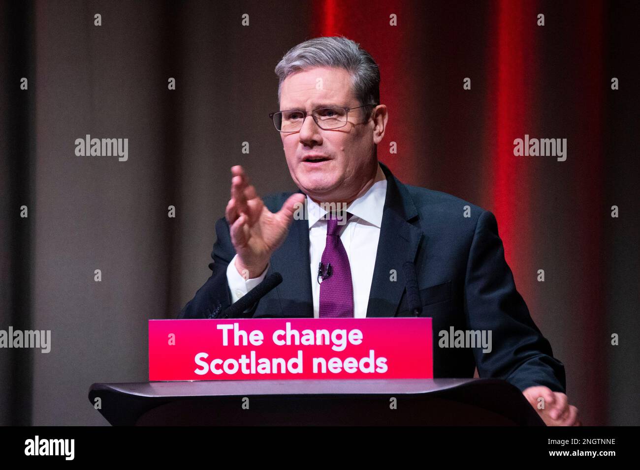 Edinburgh, Schottland, Großbritannien. 19. Februar 2023 Sir Keir Starmer hält eine Grundsatzrede vor der Scottish Labour Conference in Assembly Rooms Edinburgh. Iain Masterton/Alamy Live News Stockfoto