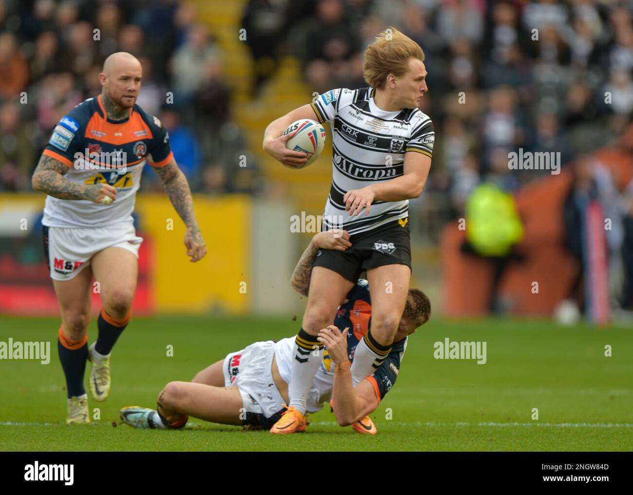 Hull, UK. 19. Februar 2023. Brad Dwyer vom Hull FC Hull FC gegen Castleford Tigers, im MKM Stadium, Hull, West Yorkshire, Großbritannien, am 19. Februar 2023 in Runde 1 des Betfred Super League Photo Credit Craig Cresswell Photography Credit: Craig Cresswell/Alamy Live News Stockfoto