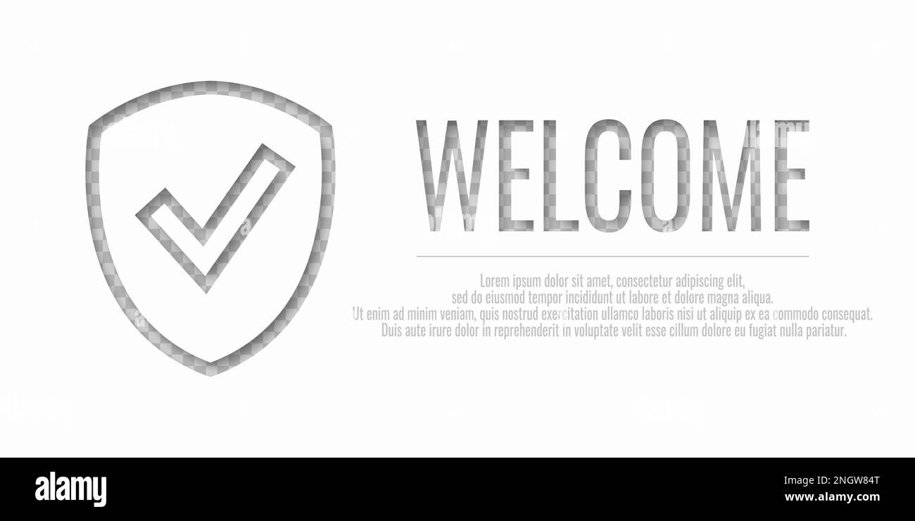 Schutzbanner für Baustelle. Grünes Häkchensymbol für BEGRÜSSUNGSBANNER. Protect Connect. Vektordarstellung auf weißem Hintergrund. Stock Vektor