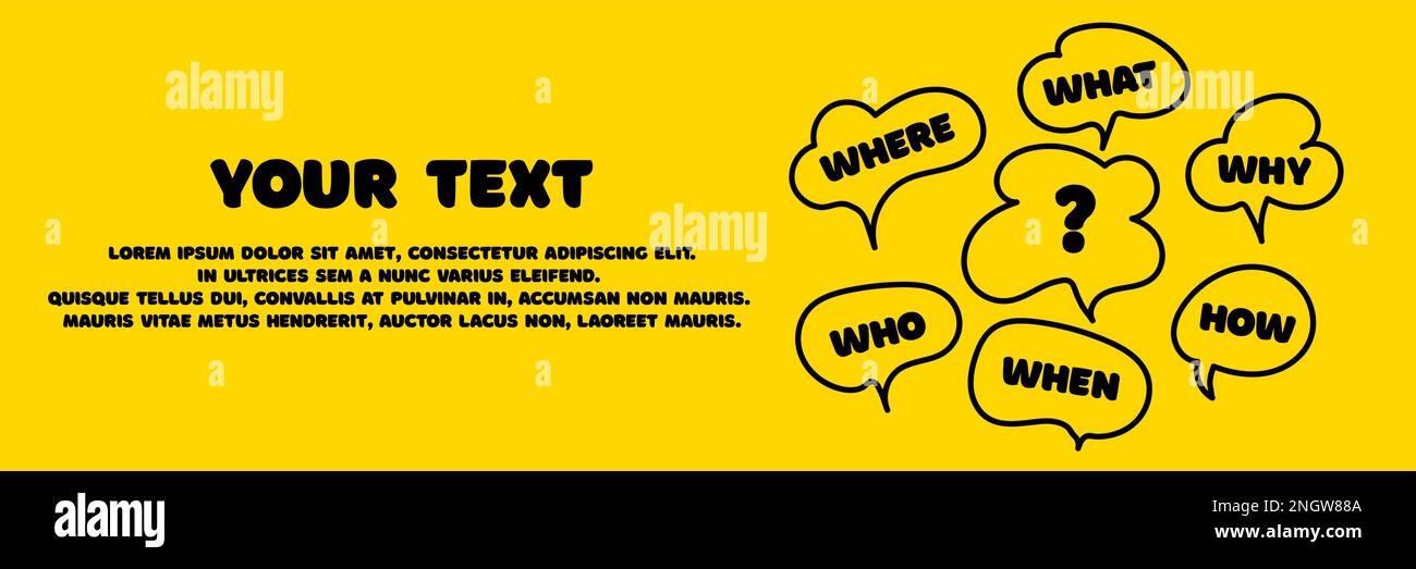 Brainstorming-Konzept. Viele Fragen. Kollektive Problemlösung. Was, wie, warum, wofür und wo. Platz für Ihre SMS. Webbanner für Unternehmen. Vecto Stock Vektor Brainstorming-Konzept. Viele Fragen. Kollektive Problemlösung. Was, wie, warum, wofür und wo. Platz für Ihre SMS. Webbanner für Unternehmen. Vecto Stock Vektor